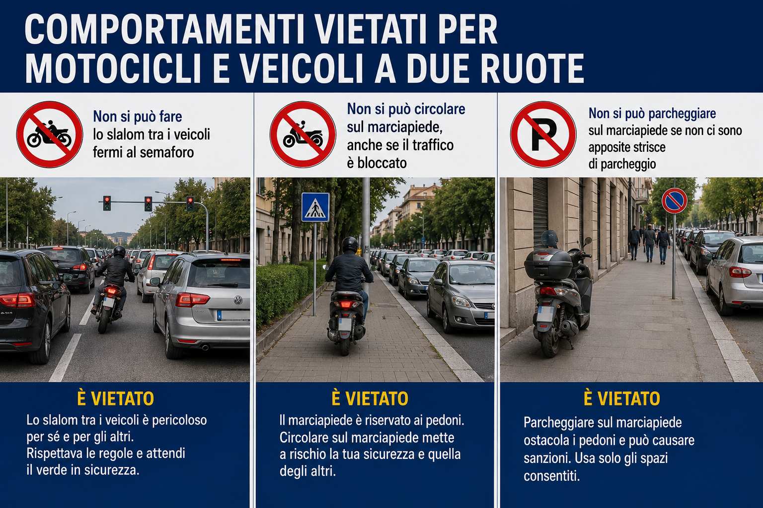 Comportamenti vietati per motocicli e veicoli a due ruote