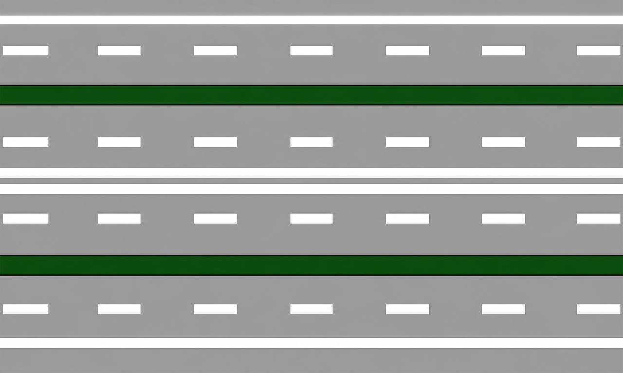 Strada con 3 carreggiate e 8 corsie